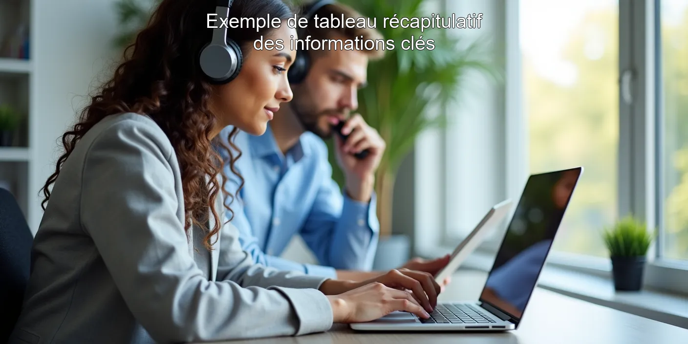 Exemple de tableau récapitulatif des informations clés