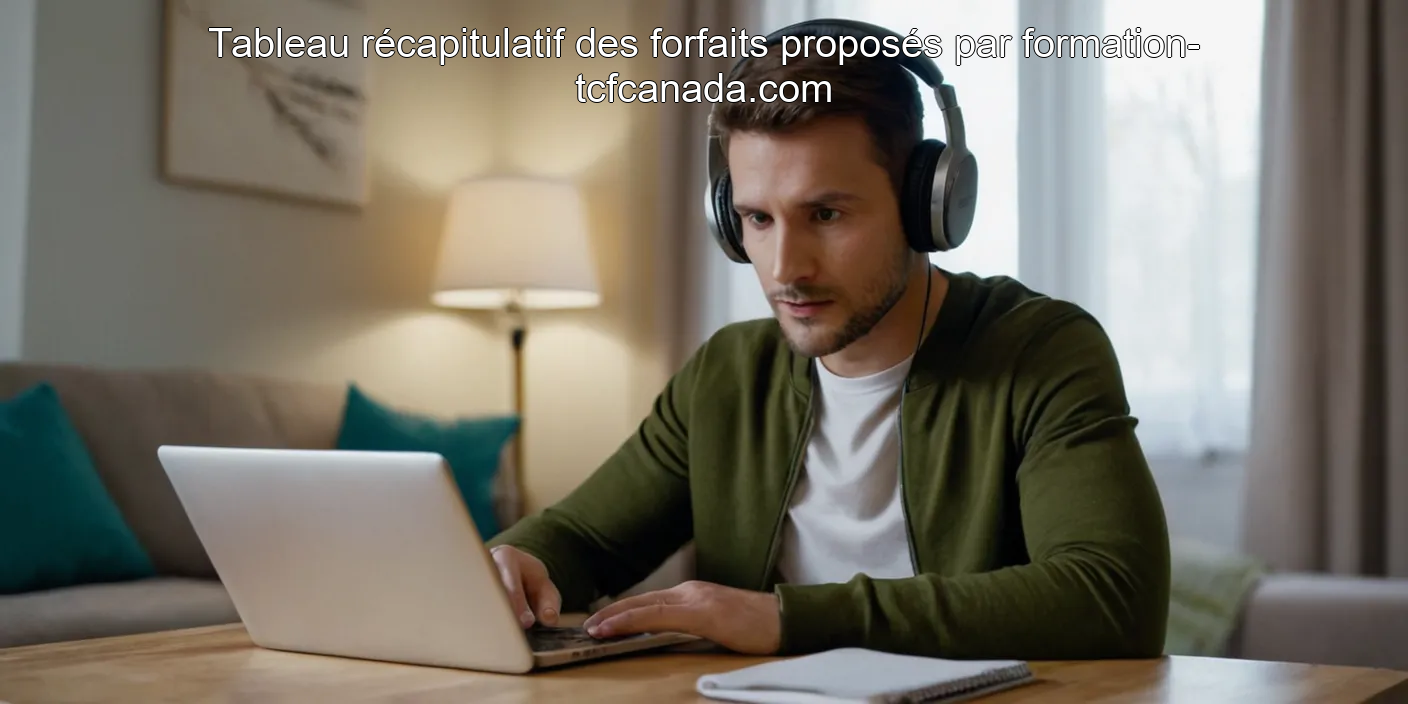 Tableau récapitulatif des forfaits proposés par formation-tcfcanada.com